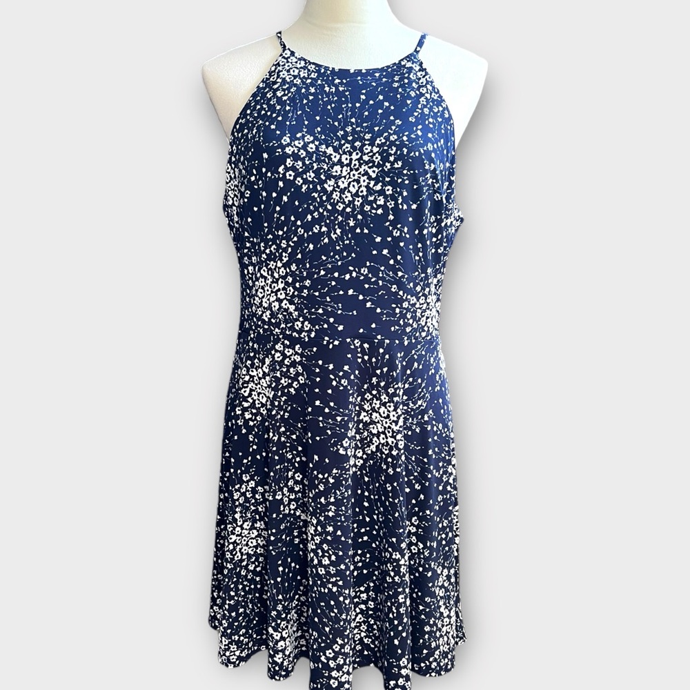 FORTUNE + IVY | Stitch Fox Navy Blue Floral Dress Swing Skirt Large NEW NWT